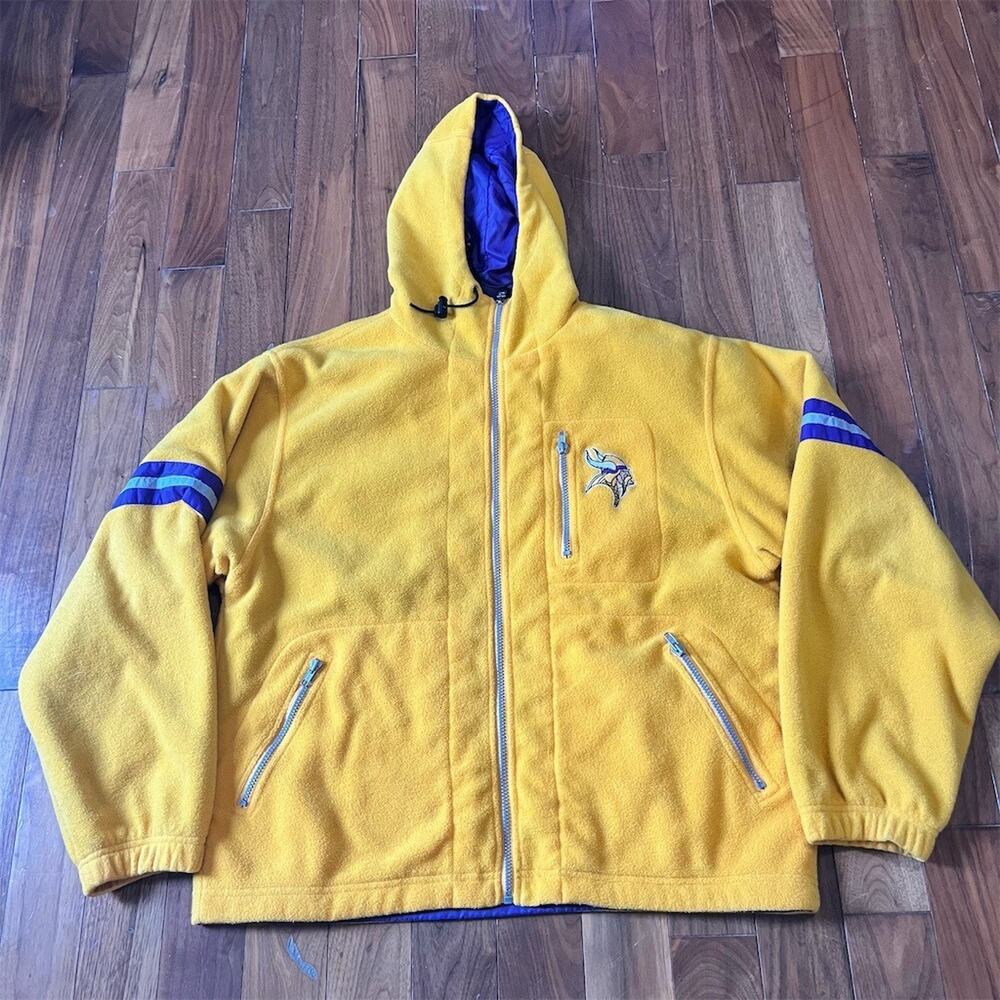 Champion Minnesota Vikings Full Zip Fleece Hoodie Jacket Men's L Yellow